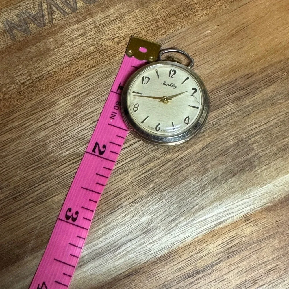 Vintage Barkley Swiss Made Pocket Watch Linen Dial Embossed Scroll Back